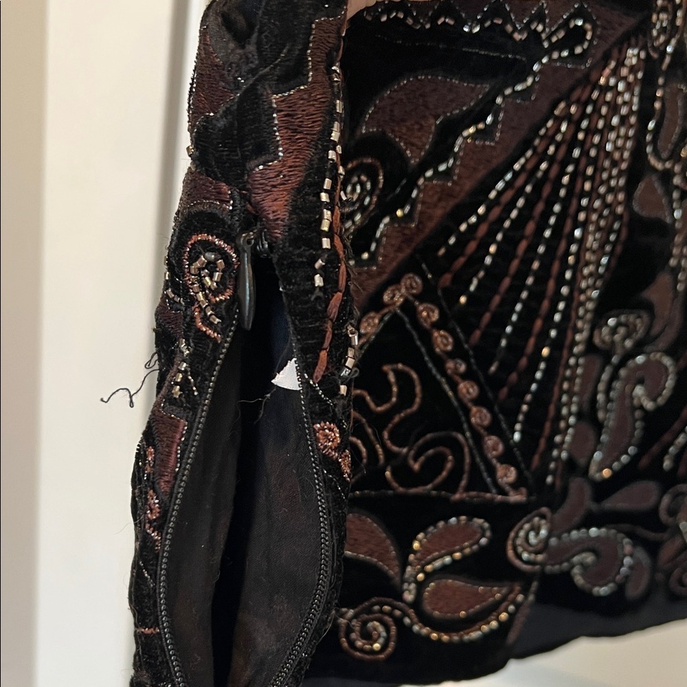 Zara Black and Brown Embroidered Crop Top - Picture 5 of 5